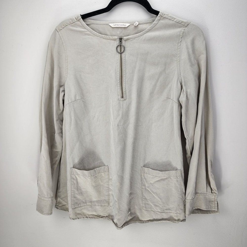 Soft Surroundings Zippered Long Sleeve Blouse with Pockets Size PS